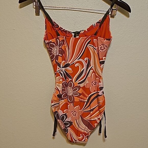 Aerie Printed Ruched Keyhole One Piece Swimsuit small - Picture 3 of 9